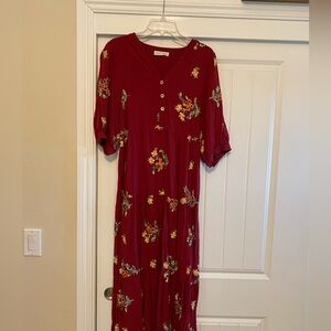 Floral Red Button-Down Dress